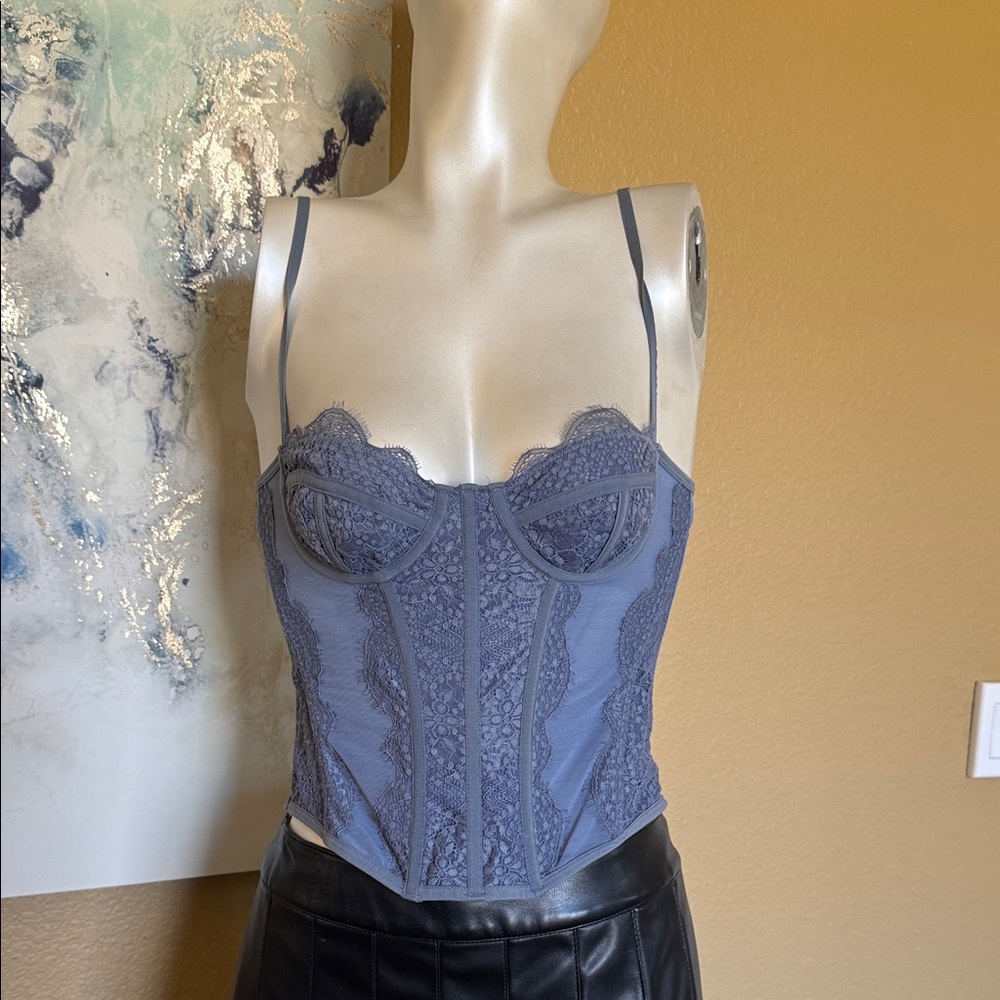 Lace Corset Bustier Top - Slate Blue
